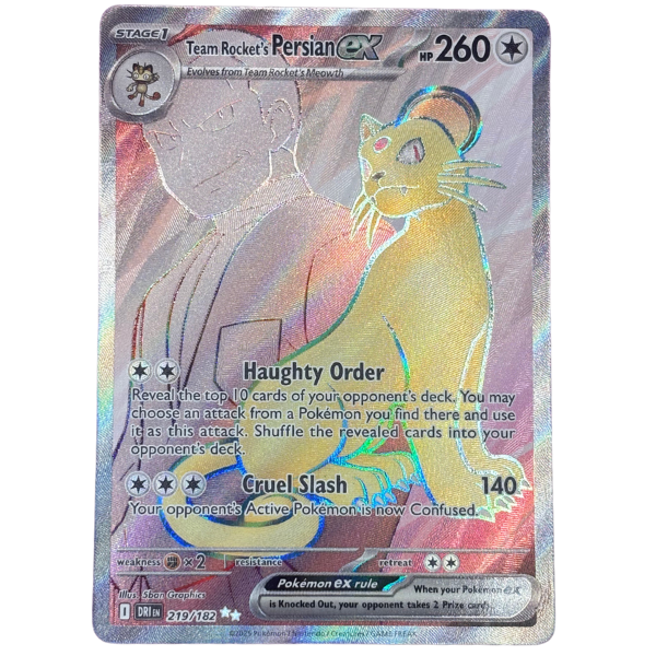 2024 Pokemon Destined Rivals Team Rocket’s Persian ex 219/182 Secret Rare